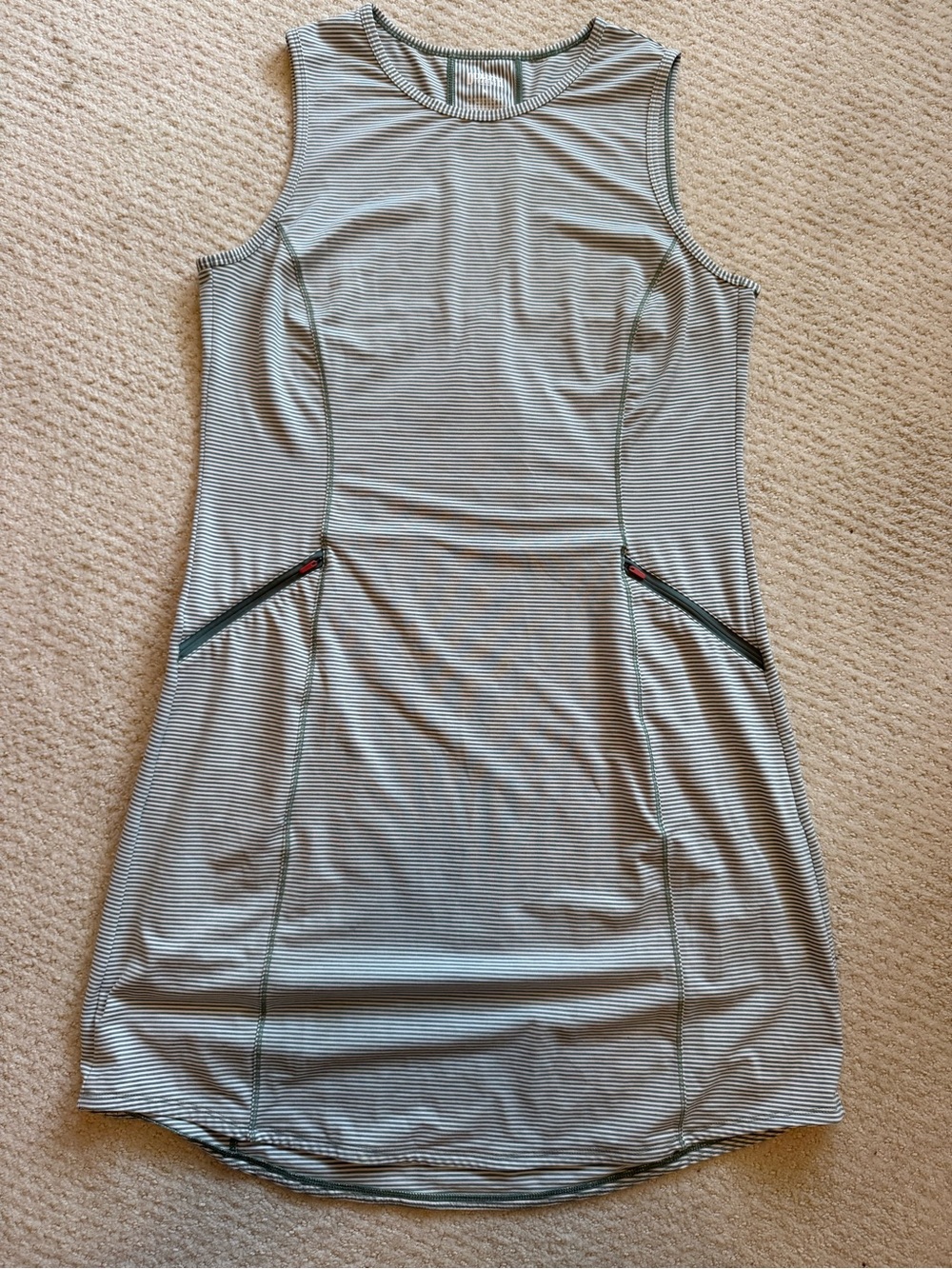 Sleeveless Striped Midi Dress in Light Gray and White